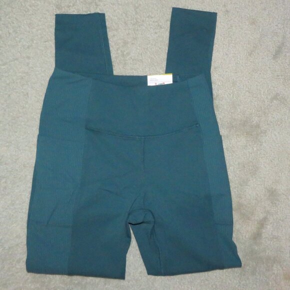 New NWT Mondetta Sz Small High Rise Ribbed Panel Teal Green Performance Leggings - Picture 16 of 16